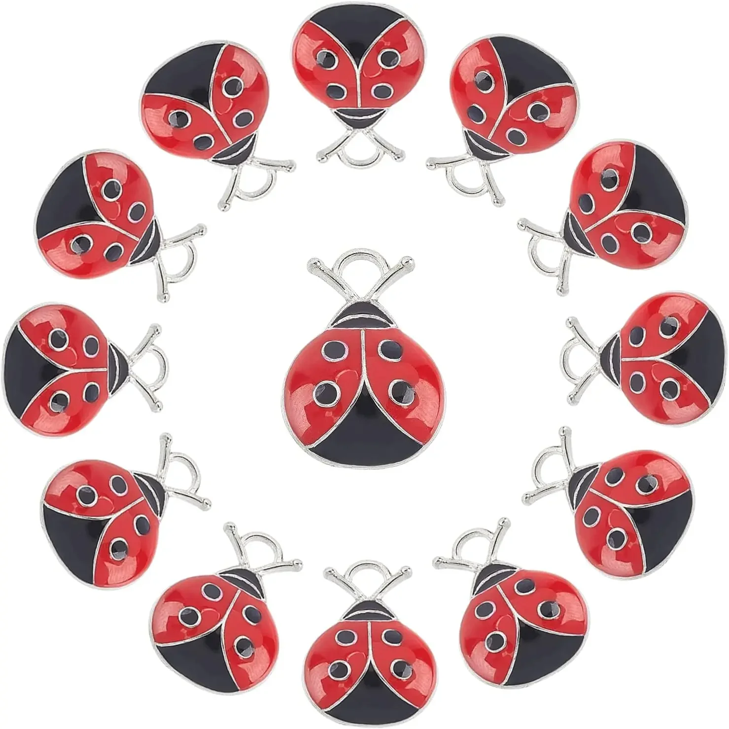 

30Pcs Ladybug Charms Ladybird Charm Enamel Ladybugs Charms Black Red Tiny Beetle Charms Wedding Small Animal Charm