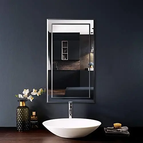 

Прямоугольное зеркало в ванной для, зеркала неправильной формы со скошенными краями 20x30 дюймов, подвесное серебряное зеркало для гостиной, современный туалетный столик Mi