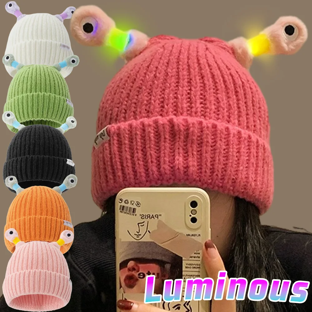 Luminous Cute Beanies Hat Creative Cartoon LED Light Eyes Knitted Gorro Cap for Women Girls Winter Warm Funny Woolen Bonnets
Luminous Cute Beanies Hat Creative Cartoon LED Light Eyes Knitted Gorro Cap for Women Girls Winter Warm Funny Woolen Bonnets