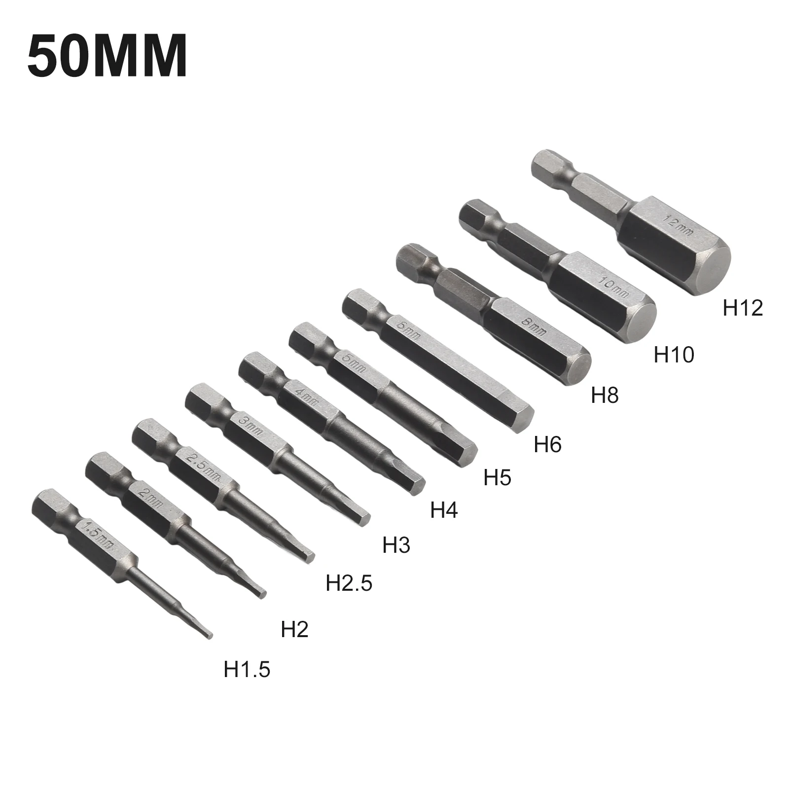 10pcs 1/4inch Magnetic Hexagon Screwdriver Bit Alloy Steel Hex Shank Screw Drivers Set 50mm Length H1.5-H12 For Electric Drill
10pcs 1/4inch Magnetic Hexagon Screwdriver Bit Alloy Steel Hex Shank Screw Drivers Set 50mm Length H1.5-H12 For Electric Drill