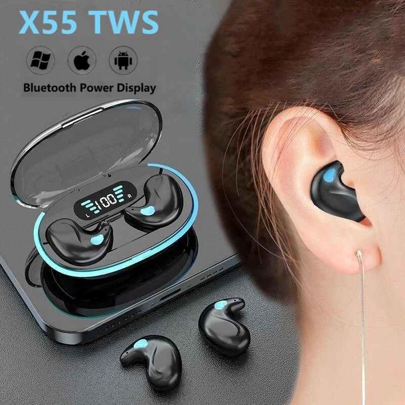 

X55 Sleeping Earbuds Wireless Mini Headphones For Work TWS Bluetooth Earphone Stereo Hidden Headsets with Mic HD Call Waterproof