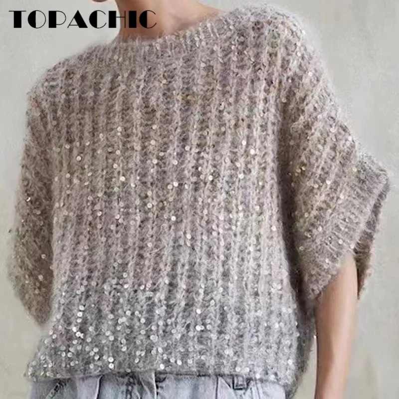 7.6 High Quality Heavy Industry Sequins Gradual Mohair Batwing Sleeve Loose Short Knitted Sweater Women
7.6 High Quality Heavy Industry Sequins Gradual Mohair Batwing Sleeve Loose Short Knitted Sweater Women
