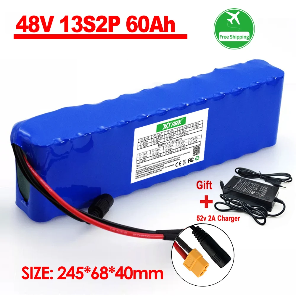 2023 New 48V 60Ah 1000W 13S2P XT60 48V Lithium Battery Pack 99AH for 54.6V E-bike Electric Bicycle Scooter with BMS+charger
2023 New 48V 60Ah 1000W 13S2P XT60 48V Lithium Battery Pack 99AH for 54.6V E-bike Electric Bicycle Scooter with BMS+charger