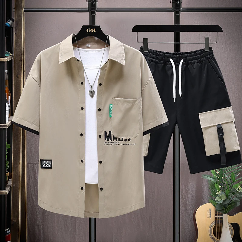 Модный мужской летний комплект из 2-х предметов, повседневная мужская рубашка с буквенным принтом, футболка и шорты, уличная одежда в стиле Харадзюку, модный мужской костюм
Модный мужской летний комплект из 2-х предметов, повседневная мужская рубашка с буквенным принтом, футболка и шорты, уличная одежда в стиле Харадзюку, модный мужской костюм