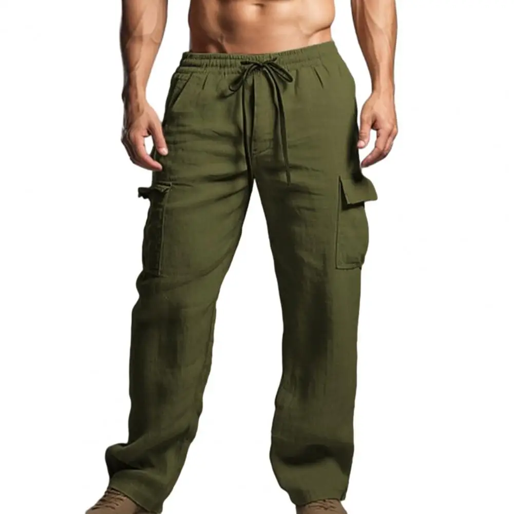 

Брюки мужские с эластичным поясом, хлопково-льняные дышащие однотонные повседневные штаны для фитнеса, уличная одежда, весна-осень