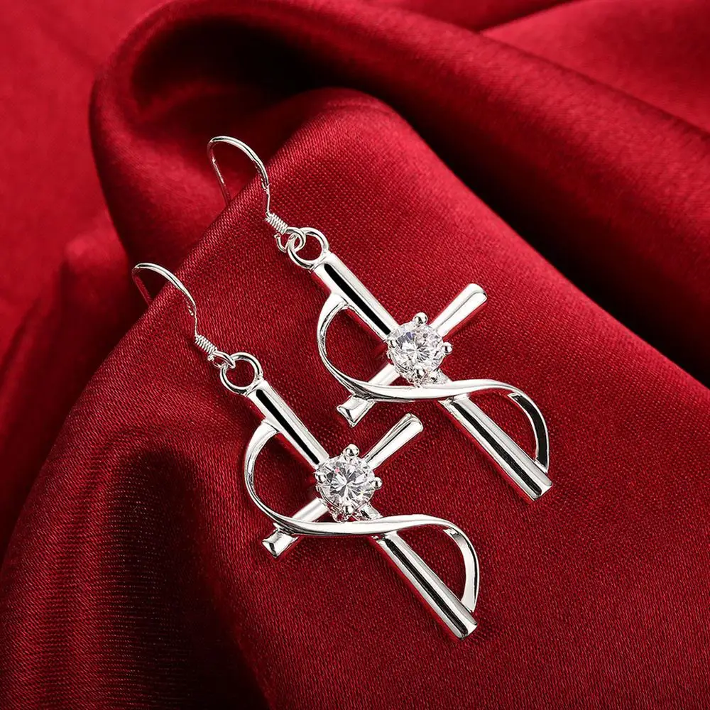 High quality party Jewelry 925 Sterling Silver crystal cross Drop Earrings for Woman fashion elegant Trendsetter Christmas Gifts
High quality party Jewelry 925 Sterling Silver crystal cross Drop Earrings for Woman fashion elegant Trendsetter Christmas Gifts