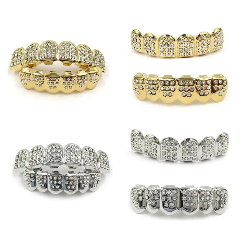 

Punk Style Tooth Braces Decorative Braces with Diamonds Teeth Top&Bottom All-match for Rapper Costume Teeth Jewelry Accs F19D