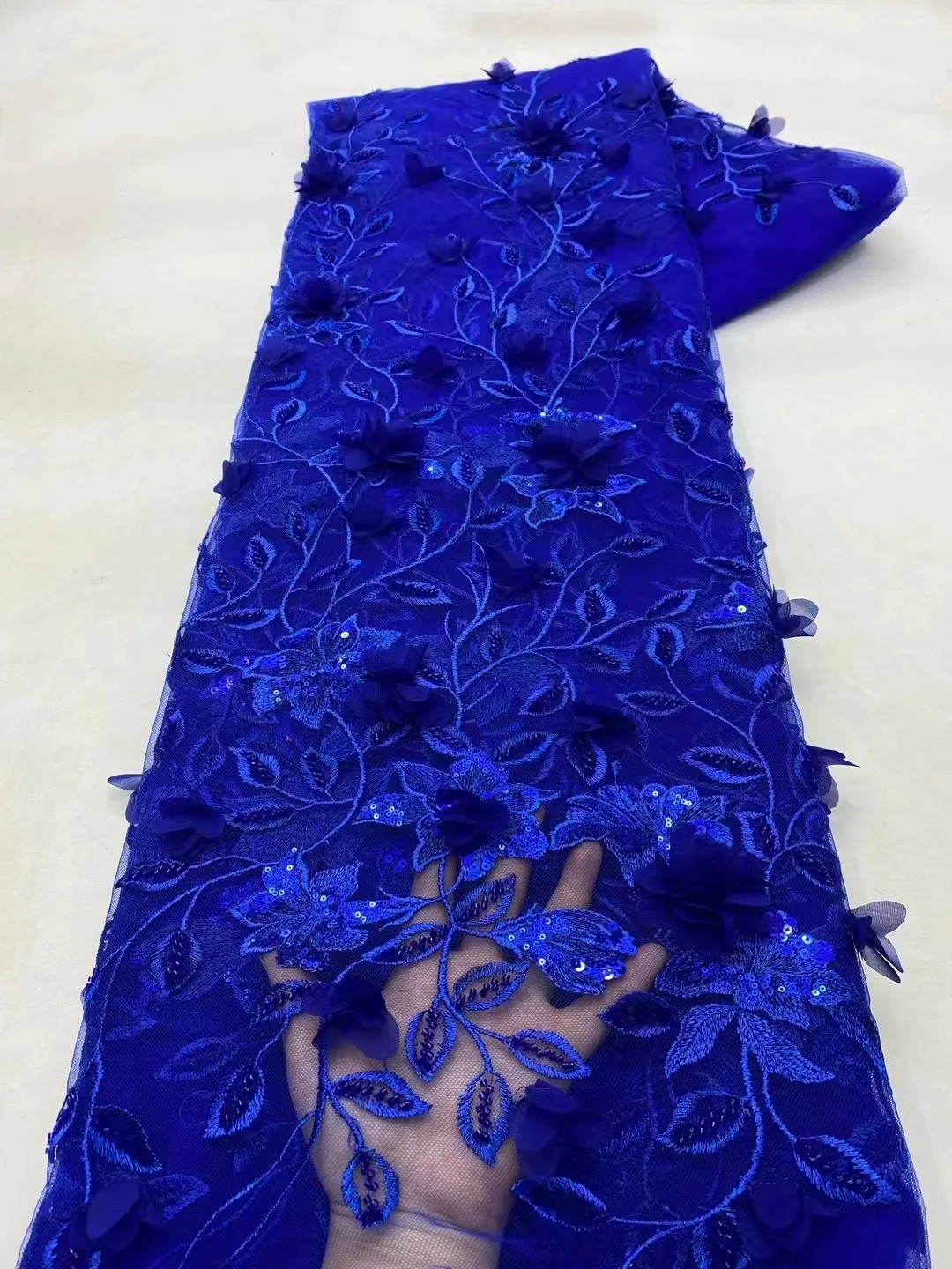 

Luxury blue 2024 High Quality French Tulle Net Sequins Lace Fabric African Lace Fabric 5 Yards For Nigeria Wedding Party Dress