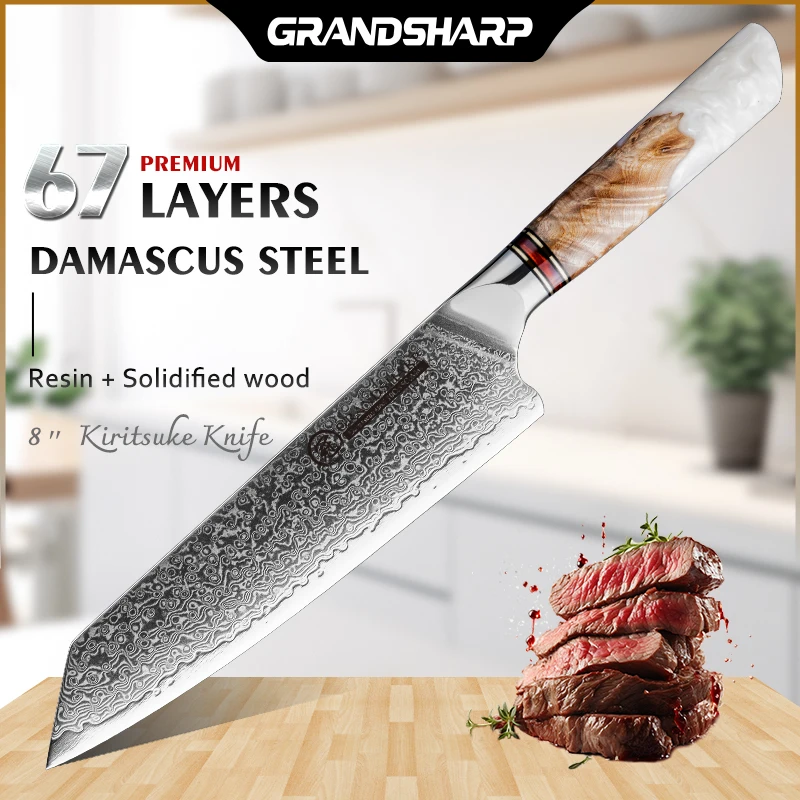 Grandsharp 8-дюймовый нож Kiritsuke 67 слоев дамасский 10Cr15C 0Mov Стальные Кухонные ножи овощи мясо пищи инструменты для готовки с коробкой
Grandsharp 8-дюймовый нож Kiritsuke 67 слоев дамасский 10Cr15C 0Mov Стальные Кухонные ножи овощи мясо пищи инструменты для готовки с коробкой
