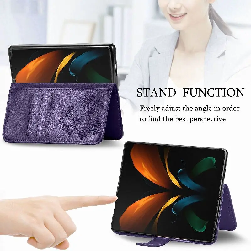 

Leather Multi Card Wallet Embossing Phone Case For Samsung Galaxy Z Fold 4 3 2 360° Full Protection Magnetic Holder Flip Cover