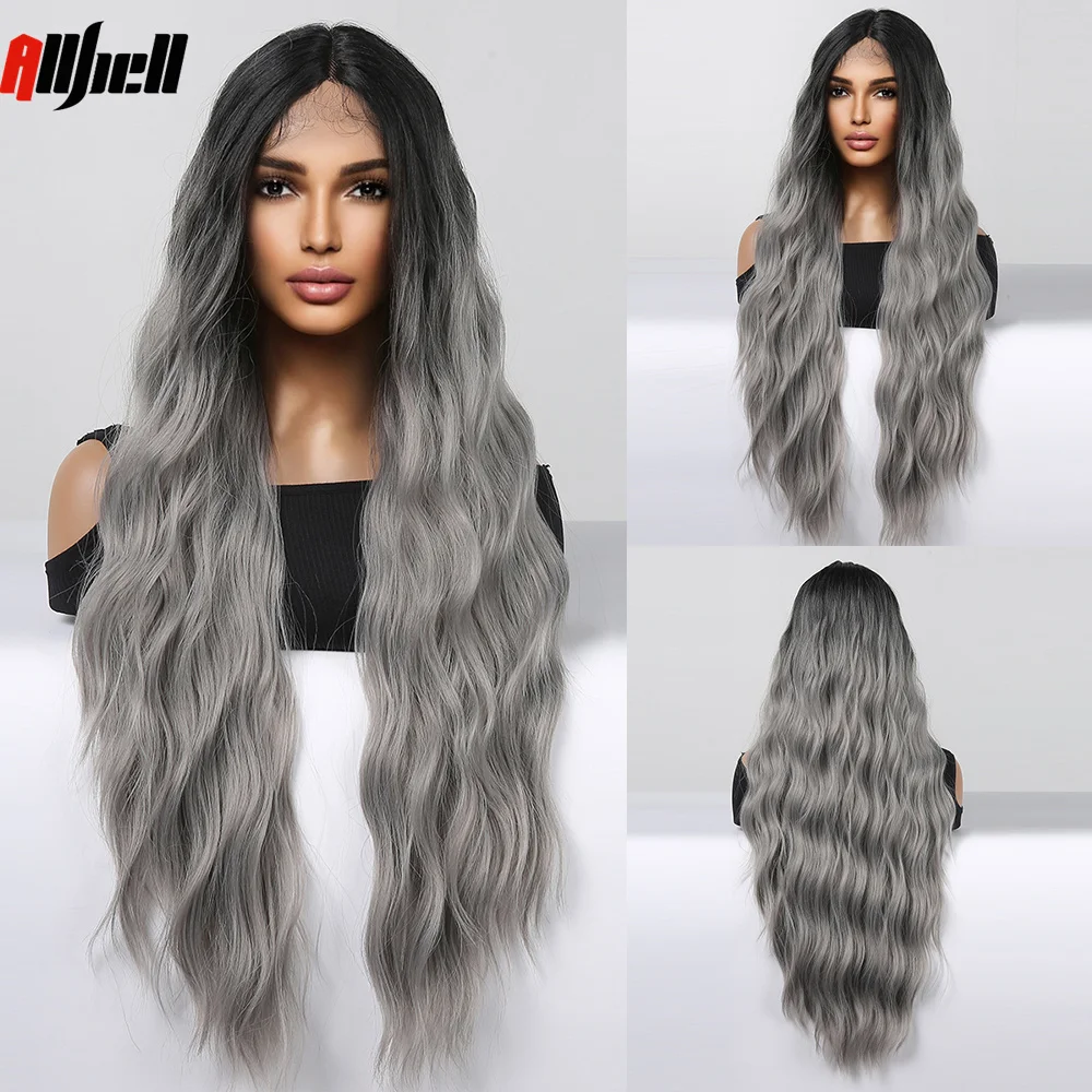 Long Silver Gray Ombre Lace Front Synthetic Wigs Water Wavy Natural Cosplay Lace Wig with Dark Roots for Women Heat Resistant
Long Silver Gray Ombre Lace Front Synthetic Wigs Water Wavy Natural Cosplay Lace Wig with Dark Roots for Women Heat Resistant