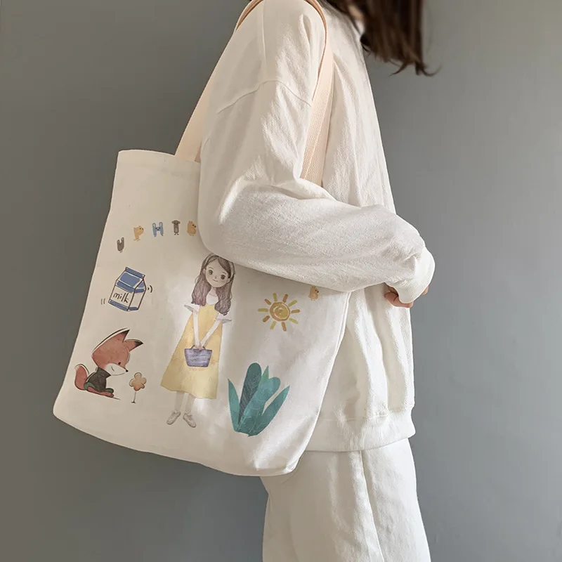 

Fashion Women Casual Shoulder Bags with Zipper Japan Girls Canvas Large Capacity Shopper Bag