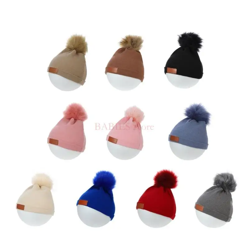 

C9GB Elastic Hat Soft Baby Bonnet Cap Big Pompoms Hat Winter Warm Hairball Hat Beanie Cap for Baby Infant Toddler Newborn