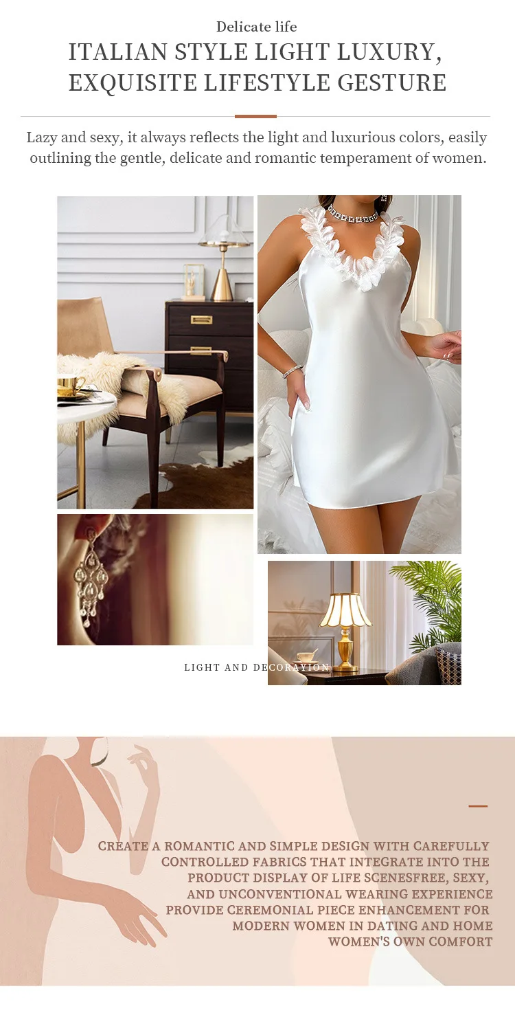 Summer Contrast Sensual Ice Silk Satin Nightdress for Women Deep V Backless Split Slip Nightgown Sleep Dress Pajamas 7 Sc2b5005981b7482eb9ad23c3ef61b6aaQ