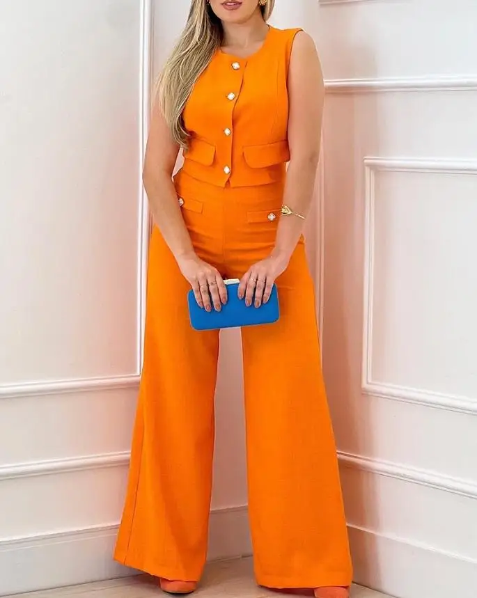 Two Piece Sets Womens Outifits Two Piece Sets Womens Outifits Buttoned O-Neck Sleeveless Tank Top & Casual Wide Leg Pants Set
Two Piece Sets Womens Outifits Two Piece Sets Womens Outifits Buttoned O-Neck Sleeveless Tank Top & Casual Wide Leg Pants Set