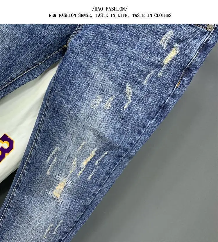 Fashion Stretch Men's Casual Denim Jeans Ripped Holes Korean Boyfriend Luxury Streetwear Slim Luxury Men's Clothing Pencil Pants 49 Sc2b7533ff1cb46549dc344b8fef4573ak