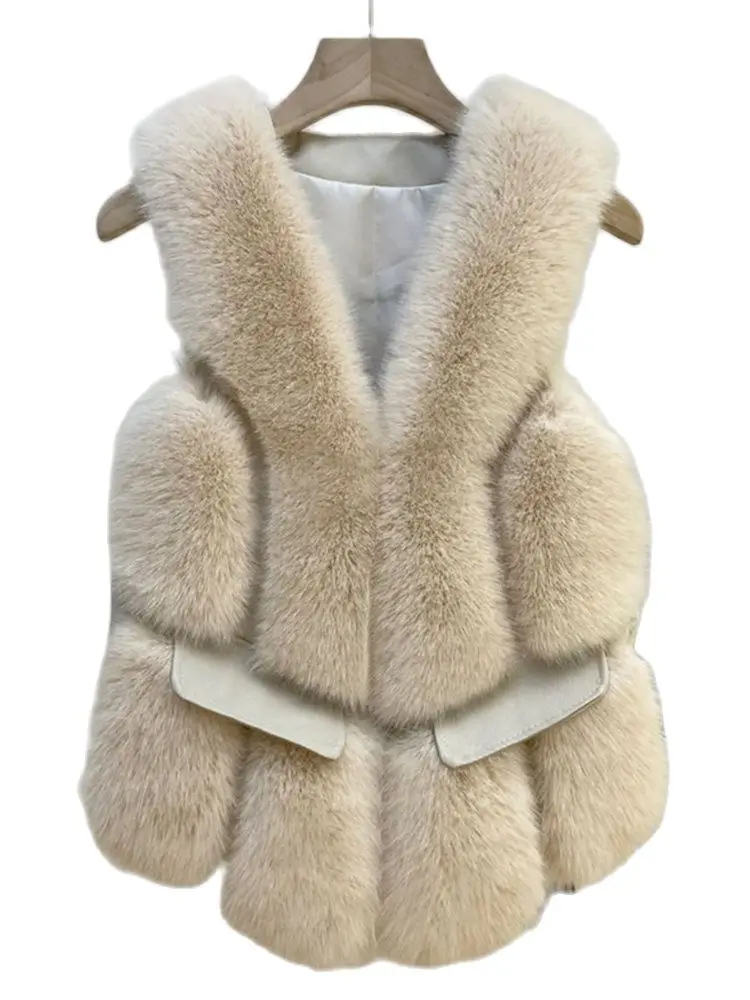 

2023 Hot Women Fashion Fluffy Artificial Faux Fox Fur Teddy Waistcoats Female Street Warm Fake Leather Sleeveless Jackets Vests