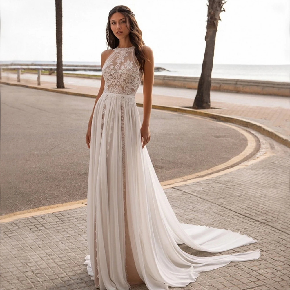 POMUSE High Neck Backless Wedding Dresses Sleeveless A-Line Bohemian Wedding Gowns Custom Made Vestido De Novia for Women
POMUSE High Neck Backless Wedding Dresses Sleeveless A-Line Bohemian Wedding Gowns Custom Made Vestido De Novia for Women