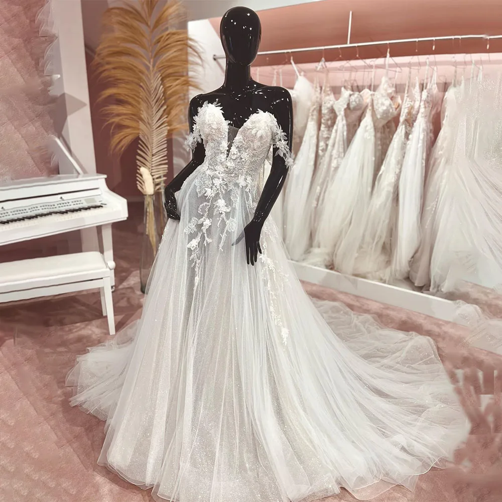 Elegant Off The Shoulder V-neck Lace Appliqur Bridal Grown A Line Wedding Dresses Custom Made 2024 Vestido De Noival
Elegant Off The Shoulder V-neck Lace Appliqur Bridal Grown A Line Wedding Dresses Custom Made 2024 Vestido De Noival