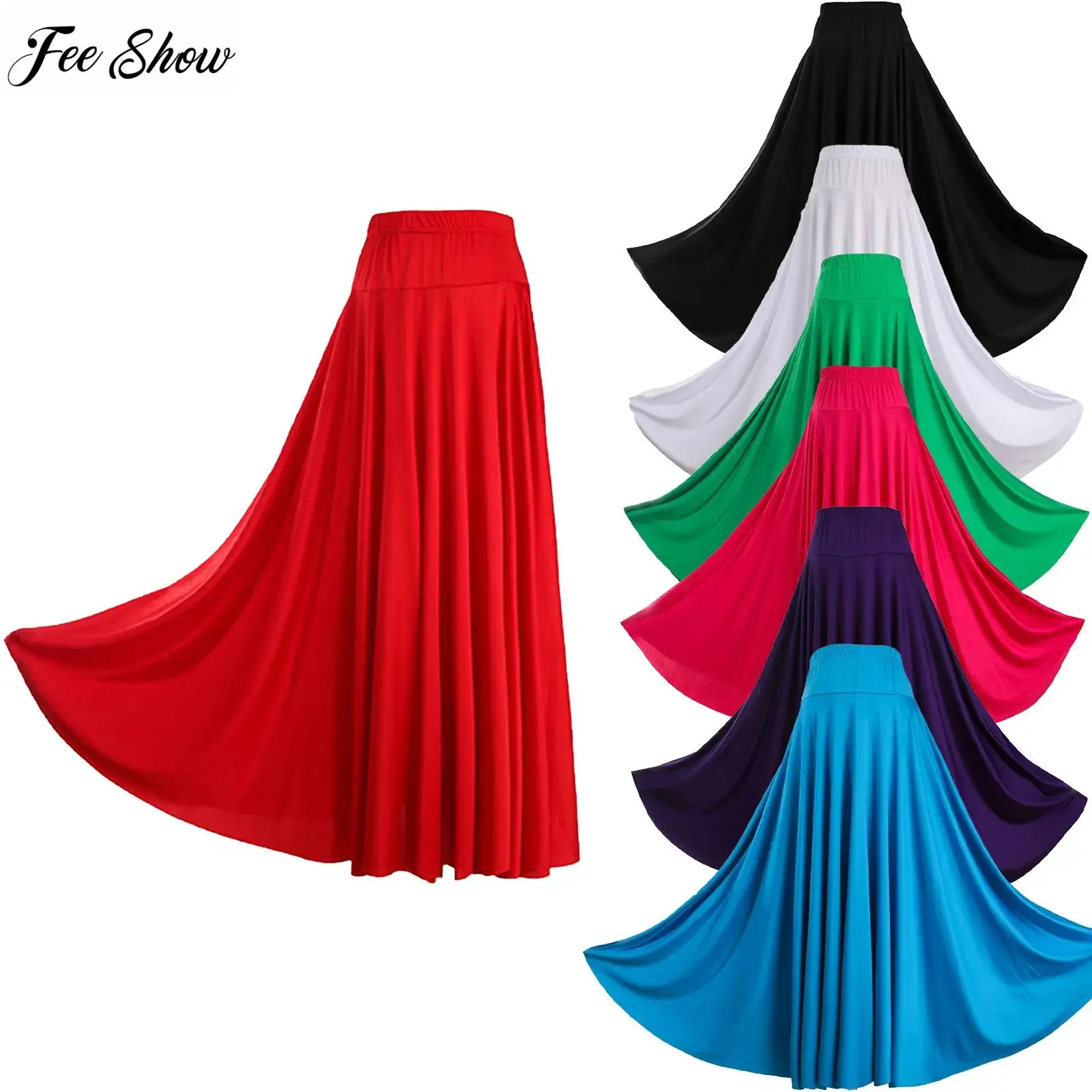 

Женская длинная юбка для фламенко, юбка для фольклорного танца, круглая полноразмерная юбка для испанского фламенко, мексиканских народных танцев, сценические костюмы, танцевальная одежда