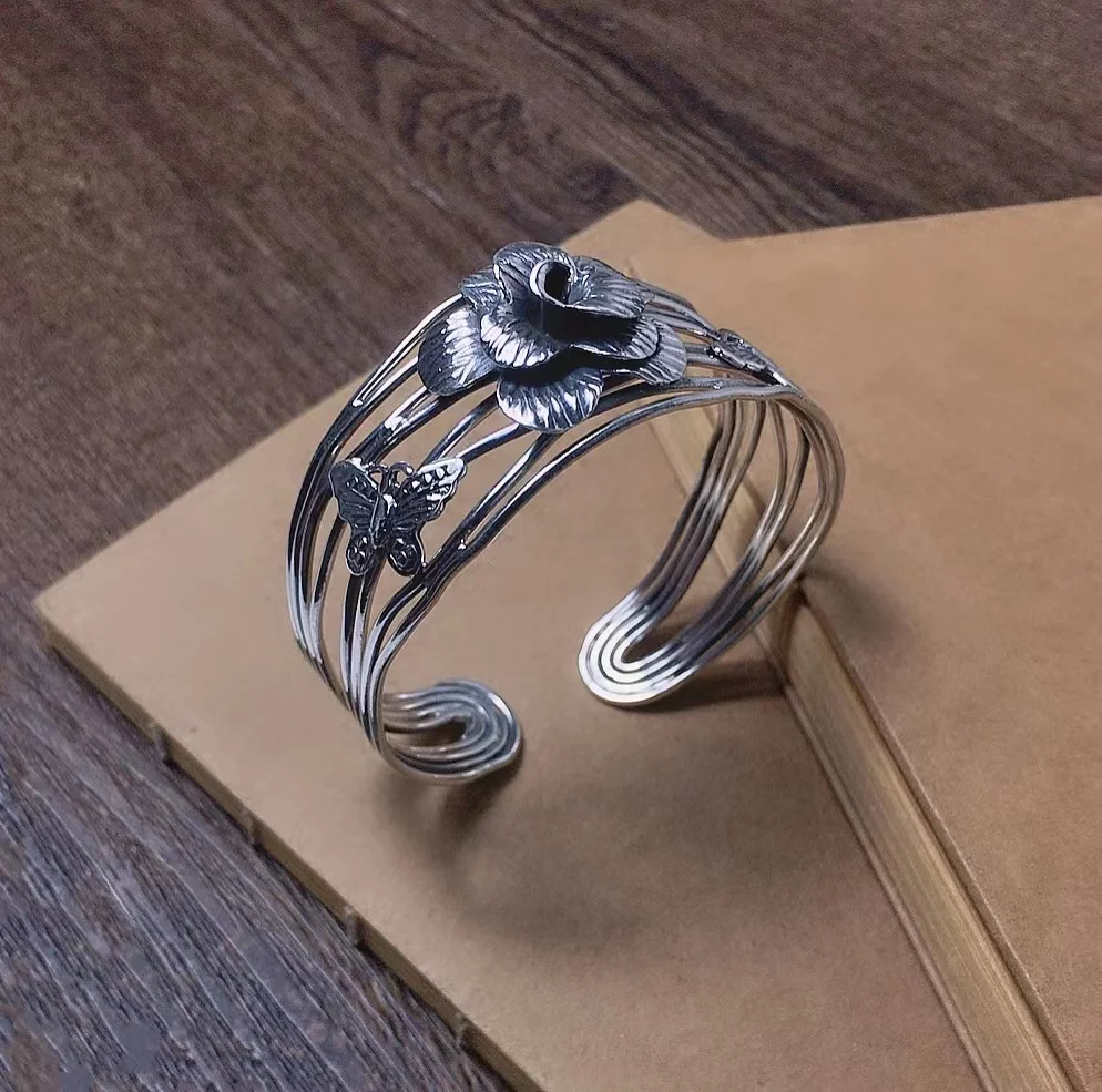 999 Sterling Silver Bracelet Female Brushed Multi-Layer Vintage Peacock Bracelet Peony Silver Bracelet Gift For Mother
999 Sterling Silver Bracelet Female Brushed Multi-Layer Vintage Peacock Bracelet Peony Silver Bracelet Gift For Mother