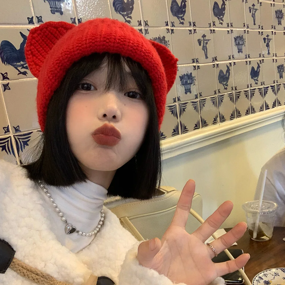 New Year Christmas Gift Pig Ear Red Knitted Hats Women Autumn Winter Korean Cute Funny Wool Hat Big Head Red Beanie Caps
New Year Christmas Gift Pig Ear Red Knitted Hats Women Autumn Winter Korean Cute Funny Wool Hat Big Head Red Beanie Caps