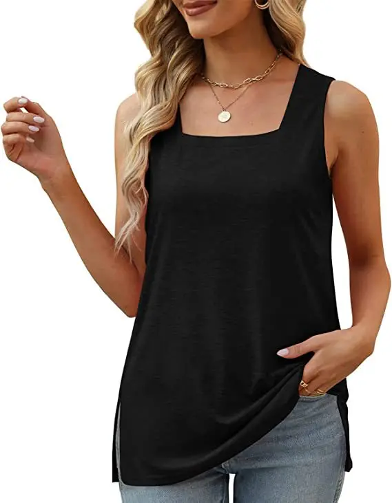 

Shirt for Women 2023 Summer Fashion New Square Neck Loose Casual Tops Sleeveless Split Vests