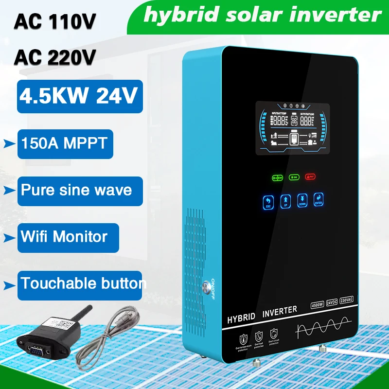 4500W Solar Inverter Tochable Button Inverter Pure Sine Wave 24V AC110v 220V MPPT Solar Inverter Build In 150A Solar Controller
4500W Solar Inverter Tochable Button Inverter Pure Sine Wave 24V AC110v 220V MPPT Solar Inverter Build In 150A Solar Controller
