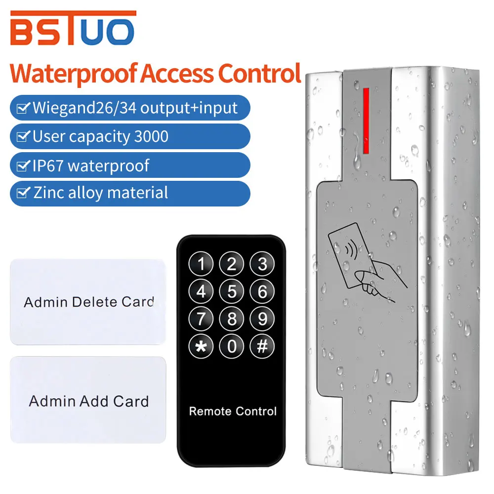 

Waterproof Metal Access Controller Kit Zinc Alloy Keypad Door System 3000 Rfid Card User with Master Cards and Remote Programmer