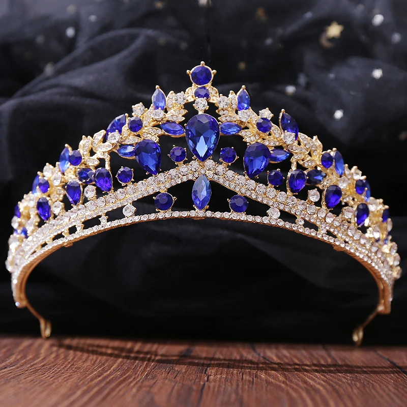 

Золотая свадебная корона для невесты женская искусственная Тиара для свадьбы головной убор для невесты зеленая красная синяя Королева Тиара аксессуары для волос