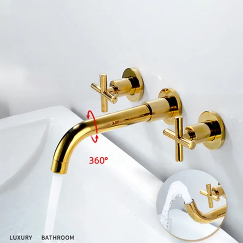

In-Wall Basin Faucet Brass Concealed Bathtub Tap Double Cross Handle Hot and Cold Water Mixer Luxury Vanity Tap 360 Swivel Spout