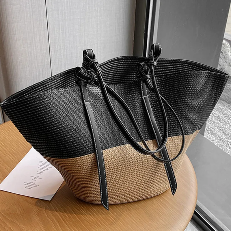 

Casual Handmade Straw Bag Portable Shoulder Tote Ladies Holiday Beach Large Capacity Woven Handbag New Women Braided Basket Bag