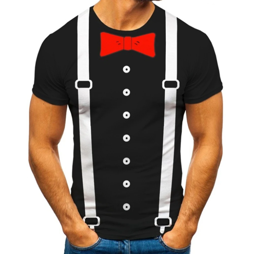 

Футболка с галстуком-бабочкой, костюм в стиле ретро для смокинга, футболки с 3D принтом, Забавный костюм с имитацией, мужские топы большого размера с коротким рукавом, уличные футболки в стиле Харадзюку