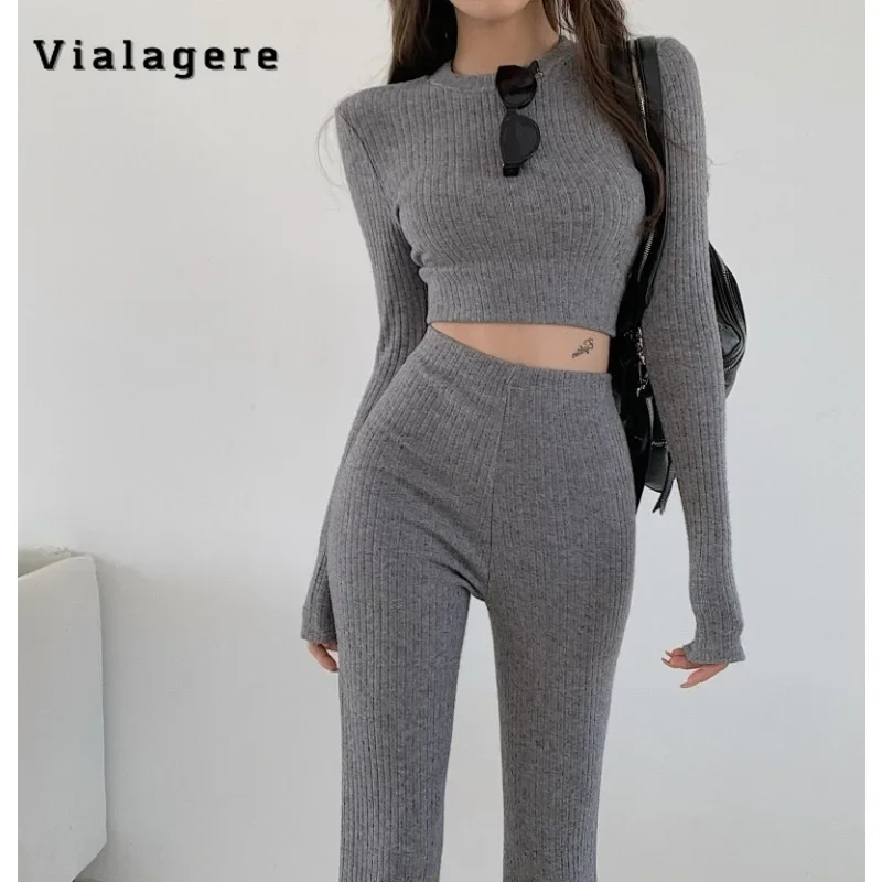 

2023 Winter Cozy Sporty Style Two-piece Set Women Long Sleeve Sheath Sweater + Elastic Waist Trousers Casual Sports Pants Suits