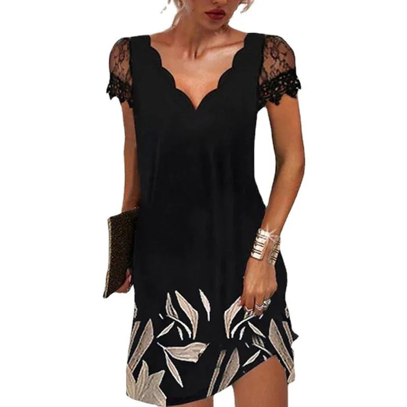 2022 Women Dress Fashion Summer Short Sleeve Lace Printed Dresses Pullover Elegant Party Short Dress Plus Size
2022 Women Dress Fashion Summer Short Sleeve Lace Printed Dresses Pullover Elegant Party Short Dress Plus Size