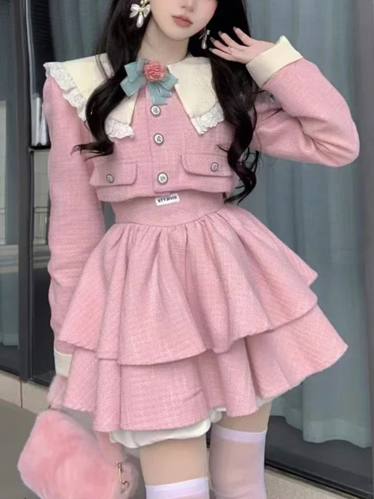 Pink French Vintage Two Piece Set Women Japanese Kawaii Bow Sweet Dress Suit Female Autumn Korea Elegant Coat + Cute Strap Dress
Pink French Vintage Two Piece Set Women Japanese Kawaii Bow Sweet Dress Suit Female Autumn Korea Elegant Coat + Cute Strap Dress