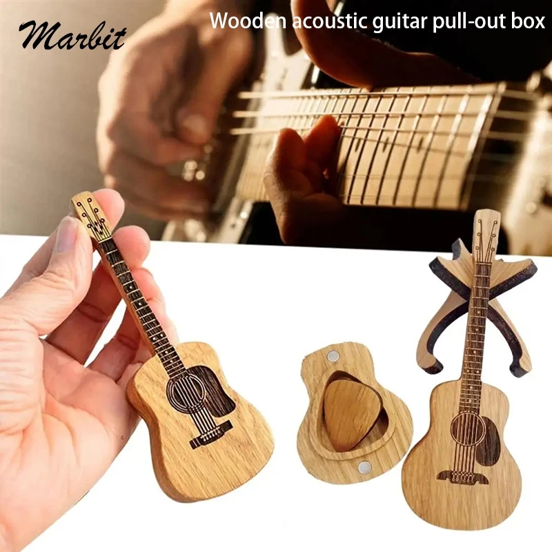 

Wooden Acoustic Guitar Pick Box with Stand Smooth Edge Burr-Free Portable Handcrafted Guitar Picks Storage Container