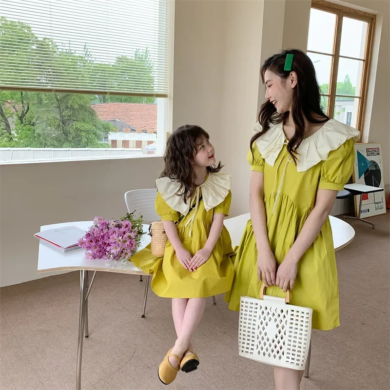 

Mommy Daughter Dresses 2024 Summer Parent-Child Matching Collar Dress For Mom And Baby Girls Clothing Women Clothes Kids Robe