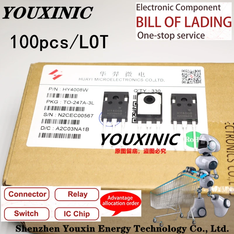 YOUXINIC 2022+ 100PCS 100% New Original HY4008 HY4008W TO-247 MOSFET Inverter Ultra Chip 80V 200A
YOUXINIC 2022+ 100PCS 100% New Original HY4008 HY4008W TO-247 MOSFET Inverter Ultra Chip 80V 200A