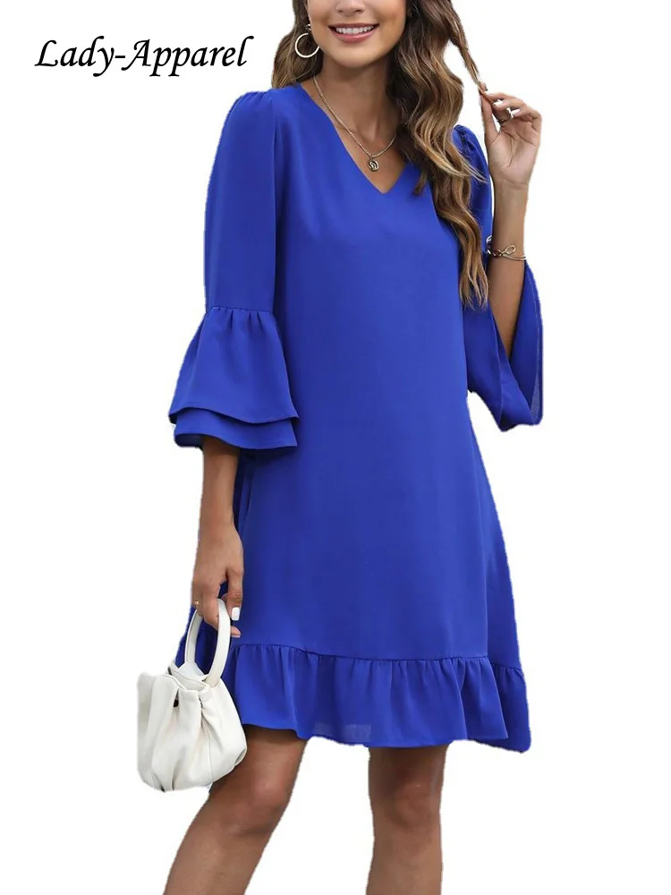 Y2K Blue Summer Casual Dress Women's Loose V-neck Butterfly Sleeve Dresses Female Fashion Solid Color Ruffles Short Dress
Y2K Blue Summer Casual Dress Women's Loose V-neck Butterfly Sleeve Dresses Female Fashion Solid Color Ruffles Short Dress