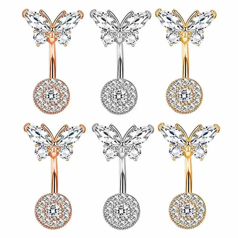

wholesales body piercing belly rings 3 colors butterfly dangle navel bar 14g belly button barbell set women fashion belly jewelr
