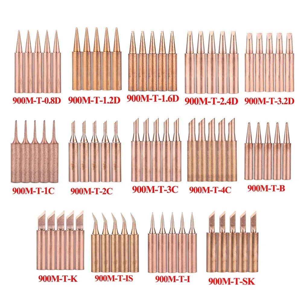 

5Pcs 900M-T-I 900M-T-IS/B/K/SK 0.8D-3.2D/1C-4C Pure Copper Iron Tip Soldering Tip Rework Station Welding Head BGA Soldering Tool