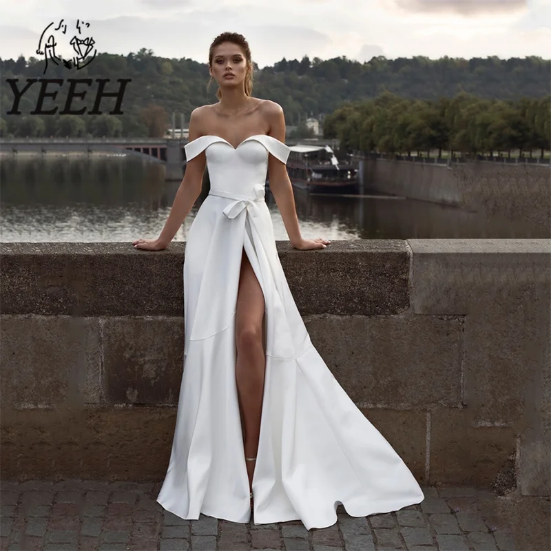 YEEH Off-the-shoulder A-line Wedding Dress Crepe High Slit Gown with Ribbon Floor-length Vestidos De Noiva for Women 2023
YEEH Off-the-shoulder A-line Wedding Dress Crepe High Slit Gown with Ribbon Floor-length Vestidos De Noiva for Women 2023