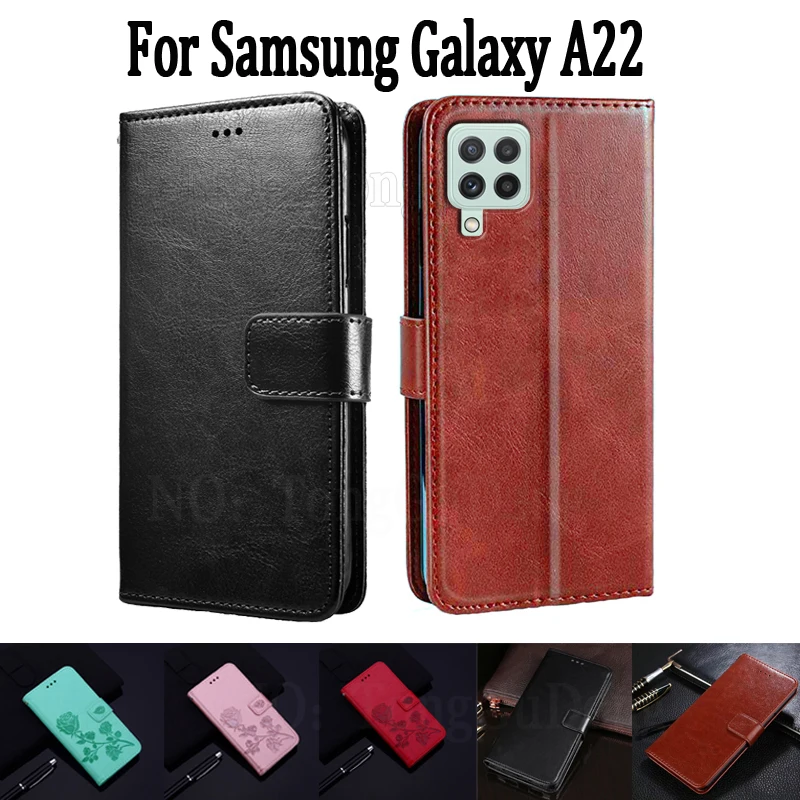 

Чехол для Samsung Galaxy A22, футляр, флип-кошелек, подставка, кожаный чехол-книжка, чехол для Samsung A 22 A22 4G, чехол с магнитной застежкой и отделением для карт