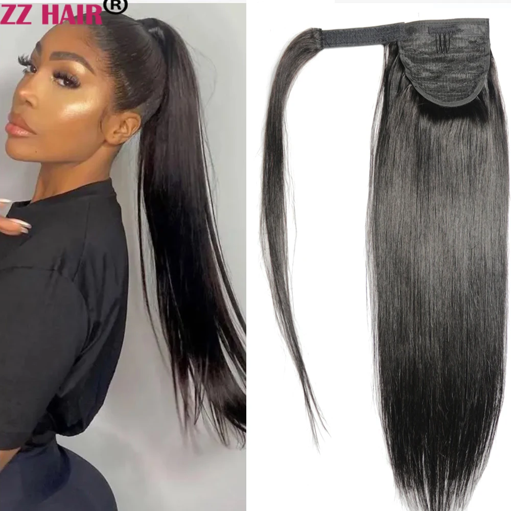 

ZZHAIR 100% Human Remy Hair Extensions 16"-20" Magic Wrap Ponytail 80g Horsetail Natural Brazilian Straight