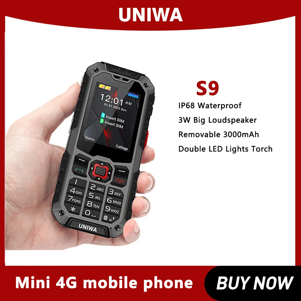 UNIWA S9 Rugged Phone 4G 2.4 Inch IP68 Waterproof Torch Cell Phone Feature Phone with Keypad
UNIWA S9 Rugged Phone 4G 2.4 Inch IP68 Waterproof Torch Cell Phone Feature Phone with Keypad
