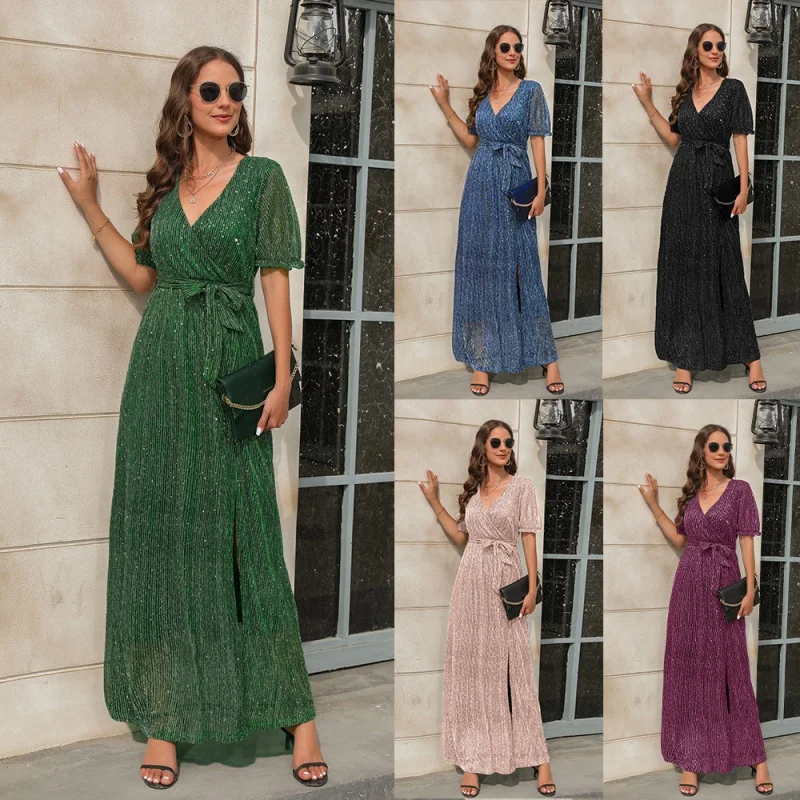 2023 Spring and Summer New V-neck High Waist Tied Dress Cocktail Party Split Long Short Sleeve Dress Party Dress
2023 Spring and Summer New V-neck High Waist Tied Dress Cocktail Party Split Long Short Sleeve Dress Party Dress