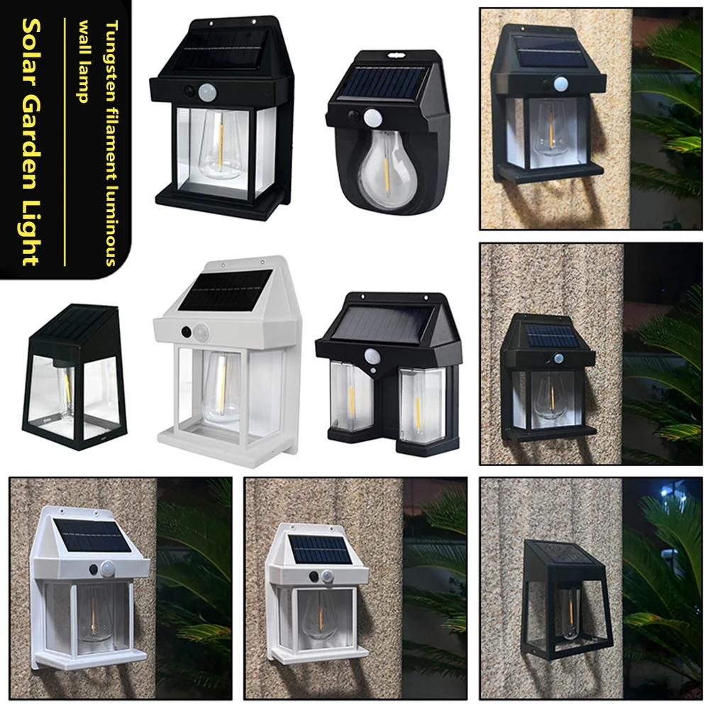 

Solar Wall Lights Led Tungsten Filament Bulb Waterproof Human Induction 3 Modes Outdoor Solar Fence Lights for Yard Dropship