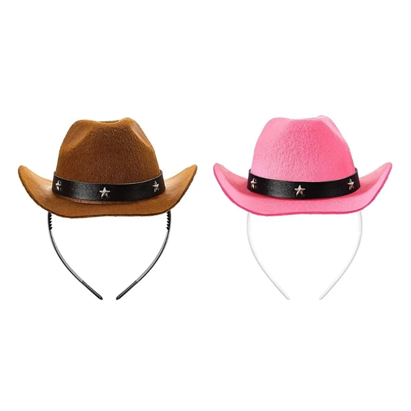 

Q0KE Cowboy Hat Headband Party Hairhoop Fashion Cowgirl Hat Headpiece Cosplay Costume Hairband for Adult Festival Headgear