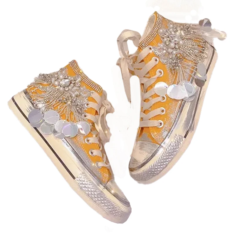 

Women Yellow Sneakers Crystals Tassels Round Toe Comfortable Tassel Diamond-encrusted Round Toe Flat Espadrilles Fashion Shoes